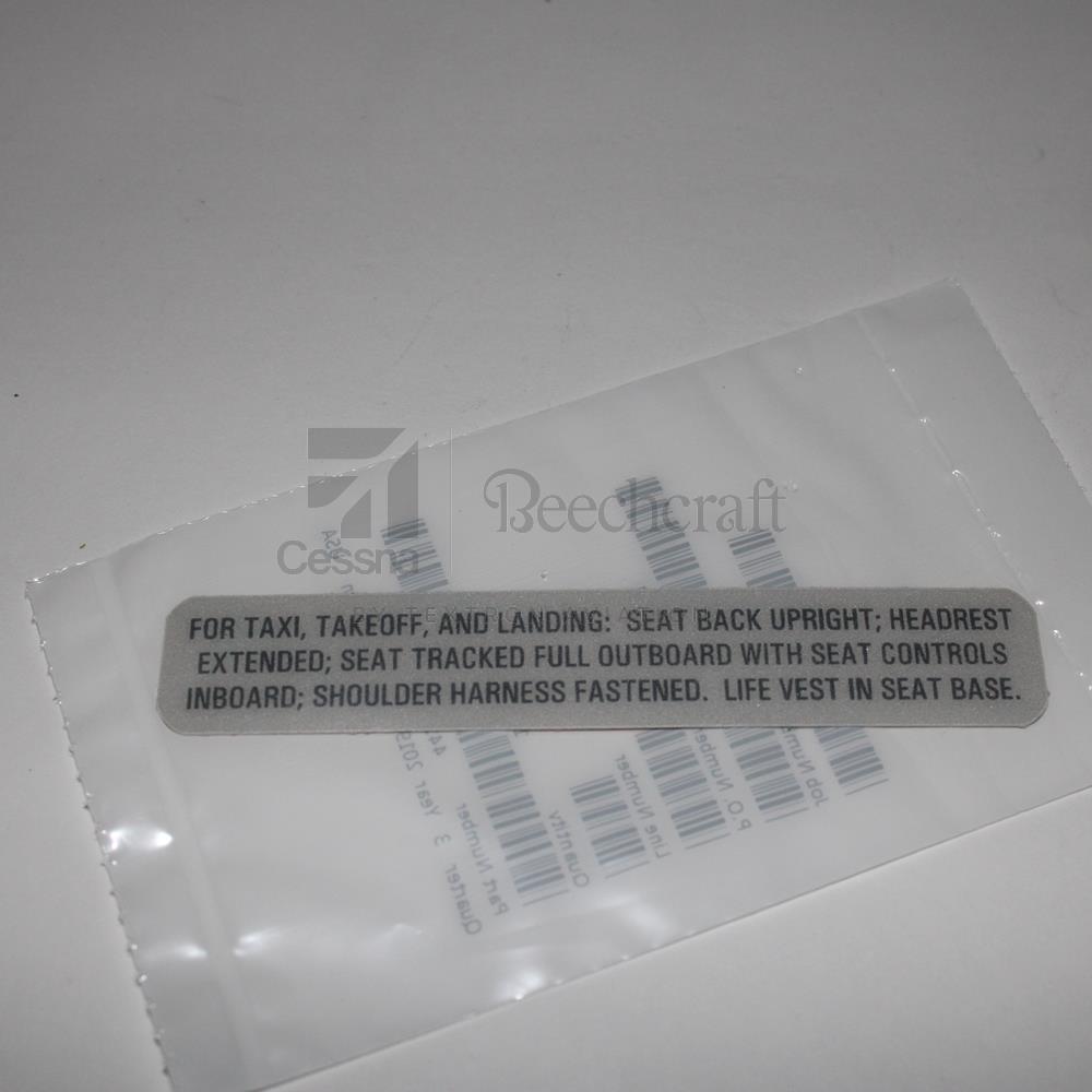 4416004-169|PLACARD PASS SEAT INST