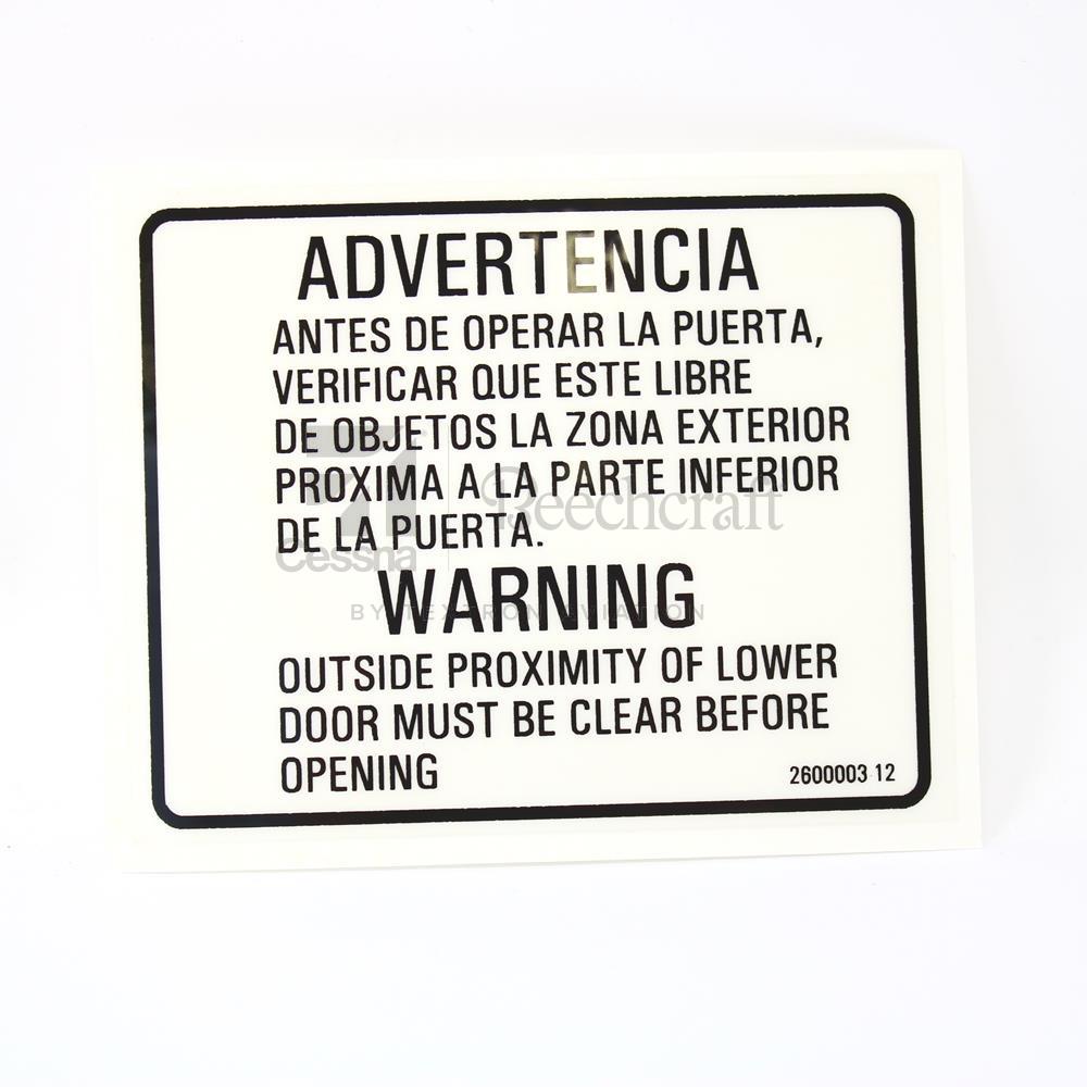 2600003-12|PLACARD LOWER PASSENGER DOOR